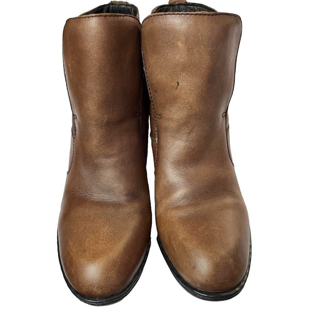 Born Tati Ankle Boots Womens sz 8.5 Brown Leather Block Heel Zip Boho Casual